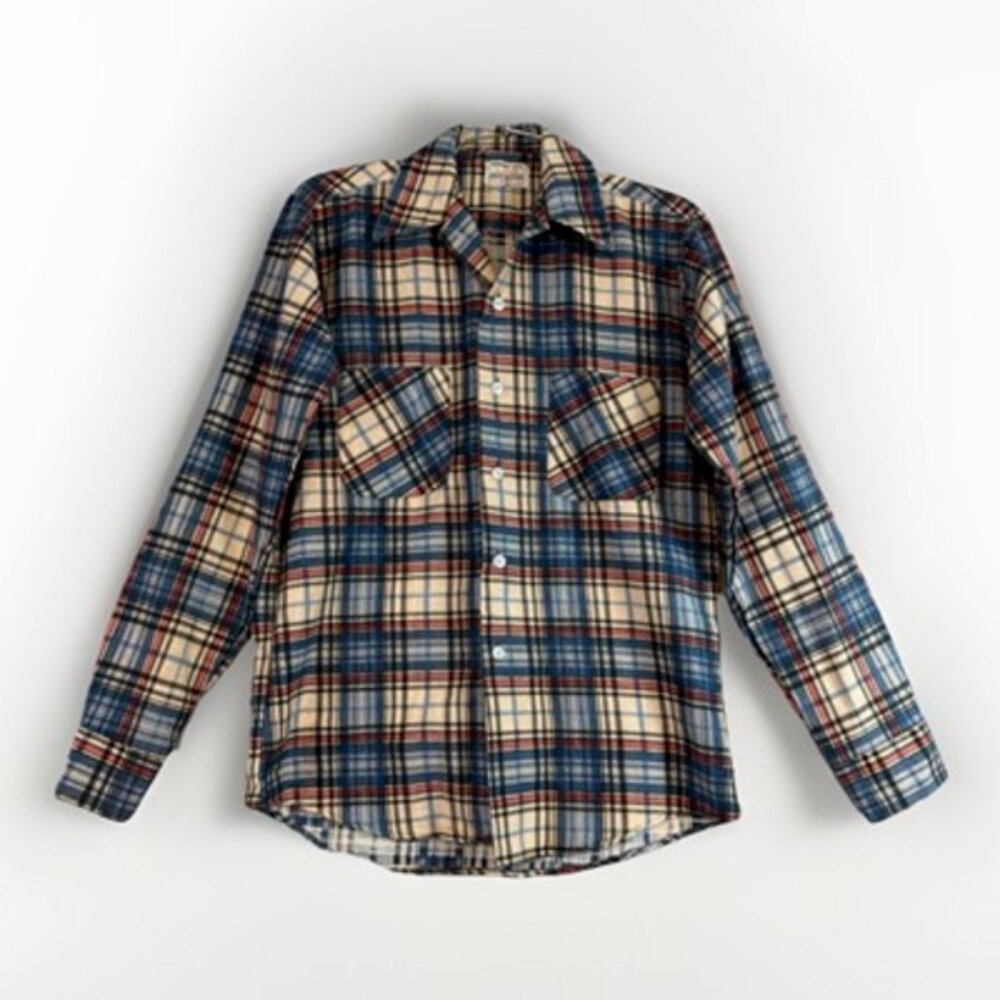 VTG Permanent Press by Donlin Plaid Shirt Mens S Blue Button Up Long Sleeve USA
